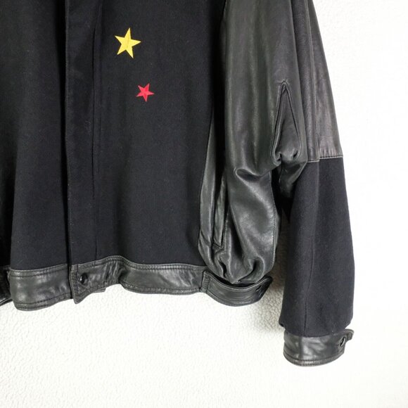 Vintage Curque Du Soleil Bomber Jacket Mens XXL 2XL Black Leather Wool Oversized - Picture 4 of 11